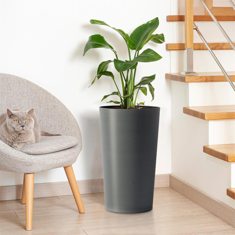 2 Pack Tall 21.7 In Planters For Outdoor Plants Modern Tall Square Planter Box Indoor Outdoor Porch Patio Flower Pot Modern Big Tapered Matte Tree Flower Pot For Garden, (Grey)