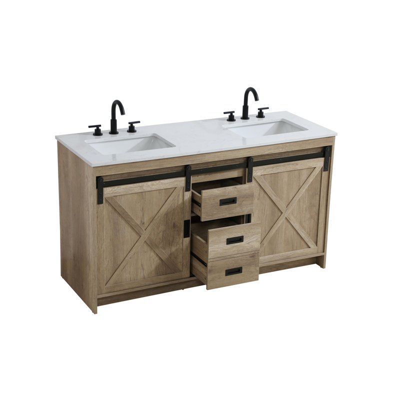 Meuble-lavabo double 60 po Boden, Chêne naturel