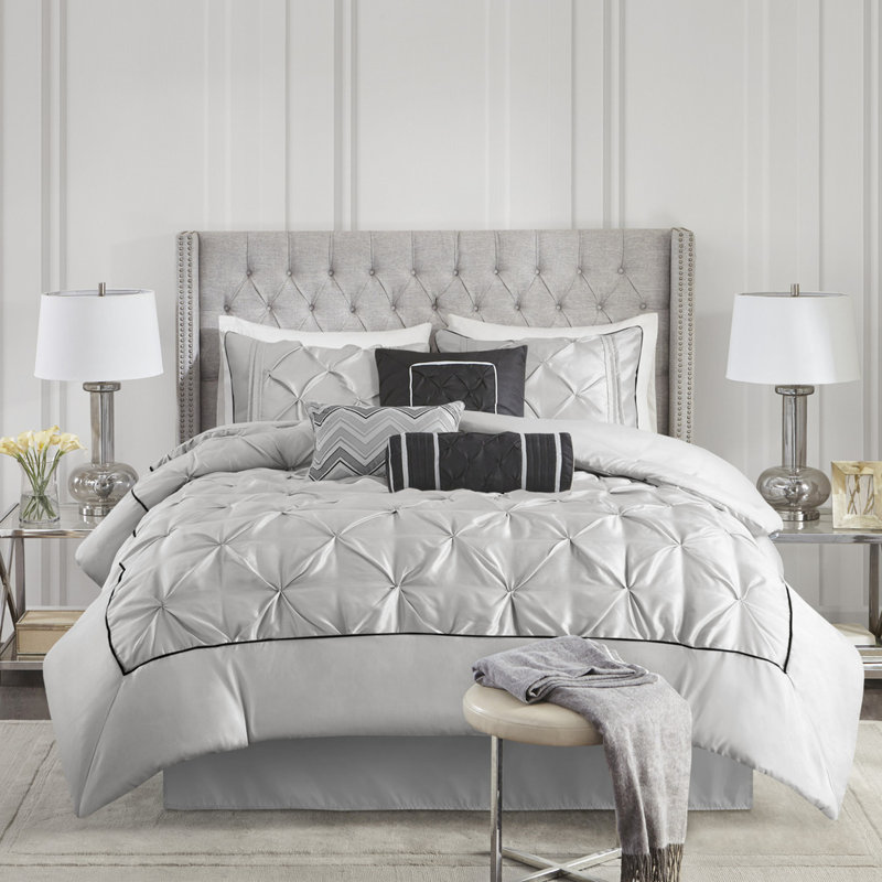 Full Size Grey Comforter - 7 Pieces With Fashionable Style Piece Bedding And Materials