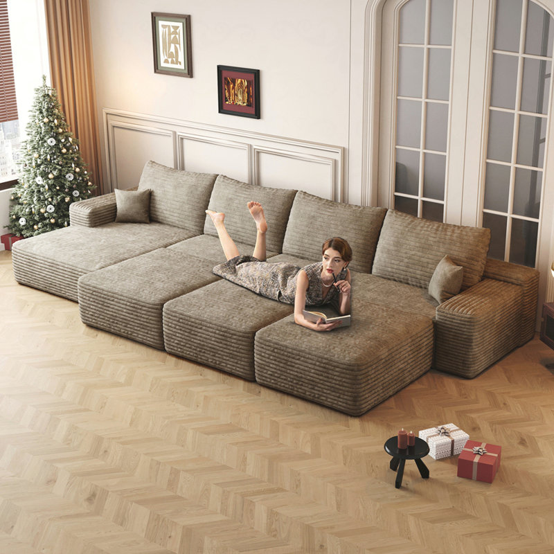 Boneless 135"Large size modular cloud sofa 6 seats down sofa bed apartment living room sofa ,No Assembly Required