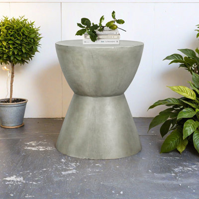 Small Concrete Side Table Patio 18.3in H  Hourglass End Table