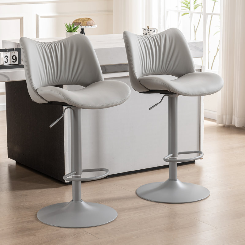 Swivel Faux Leather Upholstered Barstools Adjutable Height Counter Stool with Metal Frame, Light Gray