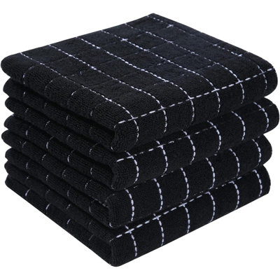 Linges à vaisselle 100% coton éponge à carreaux, doux et super absorbants, paquet de 4