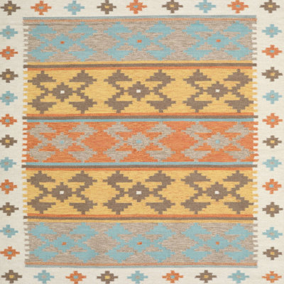 Tapis contemporain bleu ciel / jaune