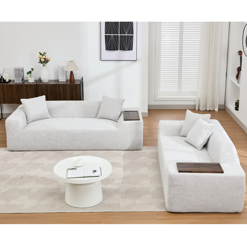 Boucle pour salon - gris, 3 places et 2 canapés avec table d'appoint confort moderne, espace de bout gris, Light Grey