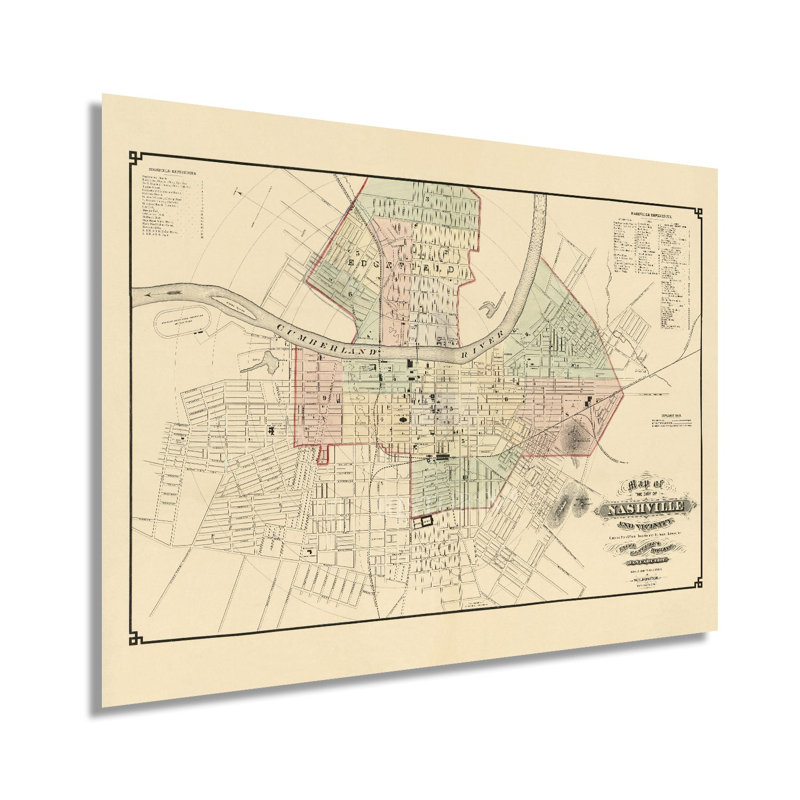 Carte de 1877 à Nashville, Tennessee, H 24 po x l 36 po