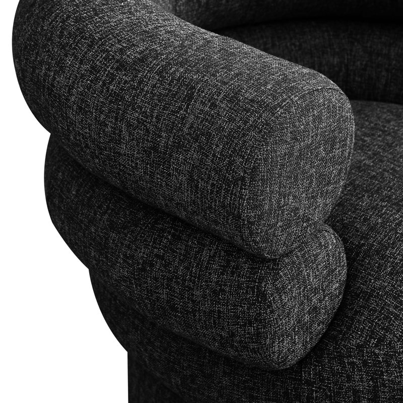 Hyypio Linen Textured Fabric Accent Swivel Chair, Black Linen Textured Fabric