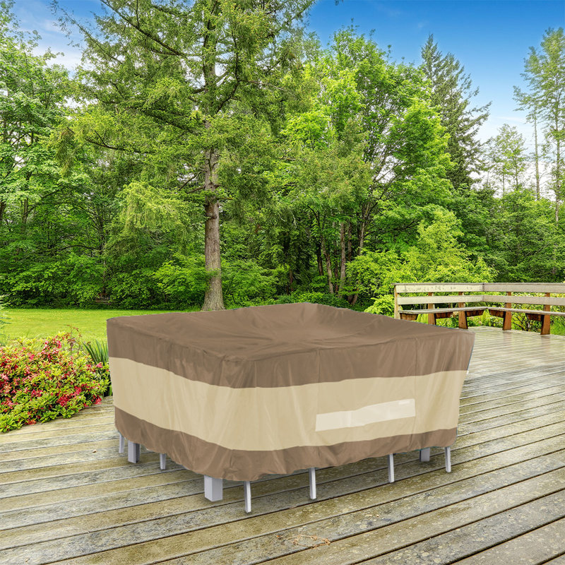 Brown and Beige Waterproof Square Patio Table Cover with Straps