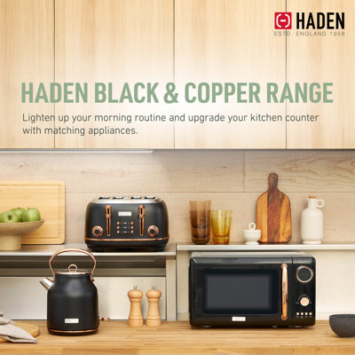 Haden 700 Watt 0.7 Cubic Foot Microwave Oven with Digital Controls, Black/Copper
