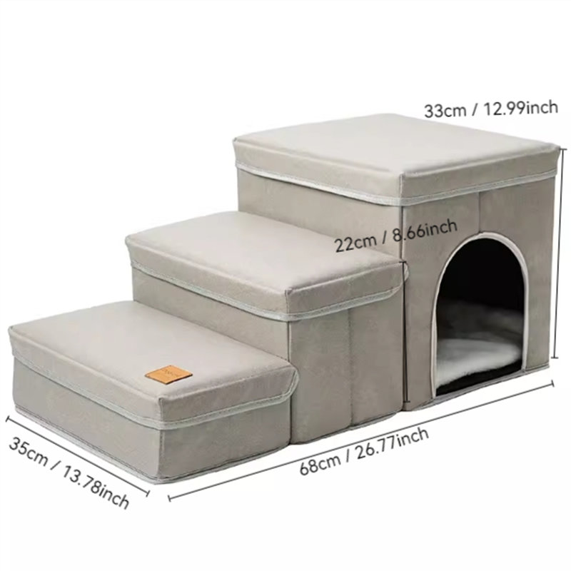Nid pour animaux multifonctionnel et escalier, Beige