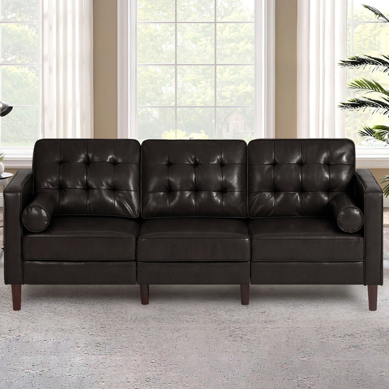 Mandile Faux Leather Sofa, Dark Brown Faux Leather, 34'' H x 84'' W x 32'' D, 3