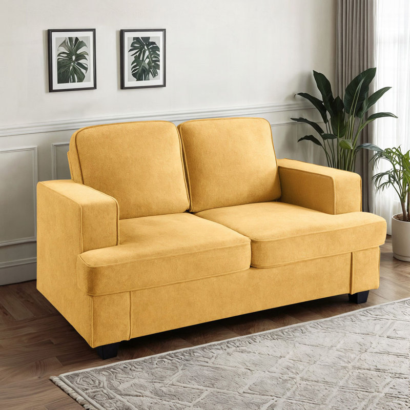 Soft upholstery cushion back Loveseat, Mustard Yellow