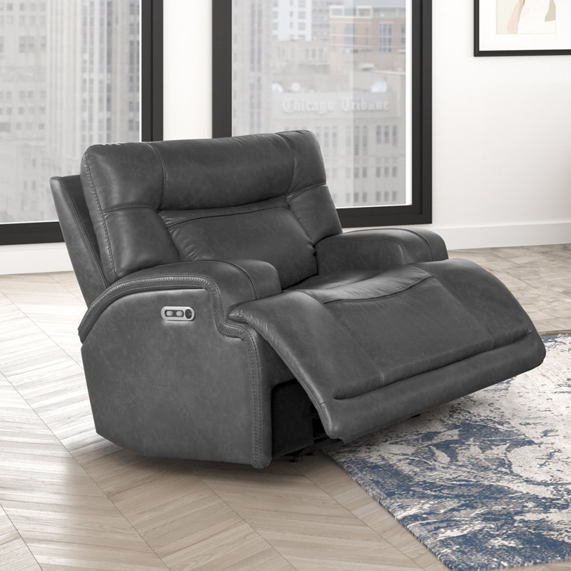 Fauteuil inclinable avec repose-tête et repose-pieds gris Fuchs, Manuel - Bouton-poussoir