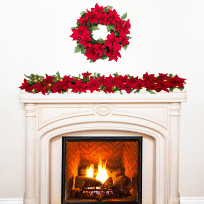 72'' in. Lighted Faux Poinsettia Garland