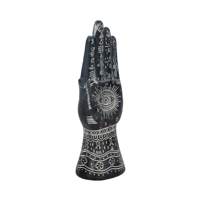 Valensia Decorative Object Resin and Polyresin Hand Sculpture with Symbolic Detailing, Black