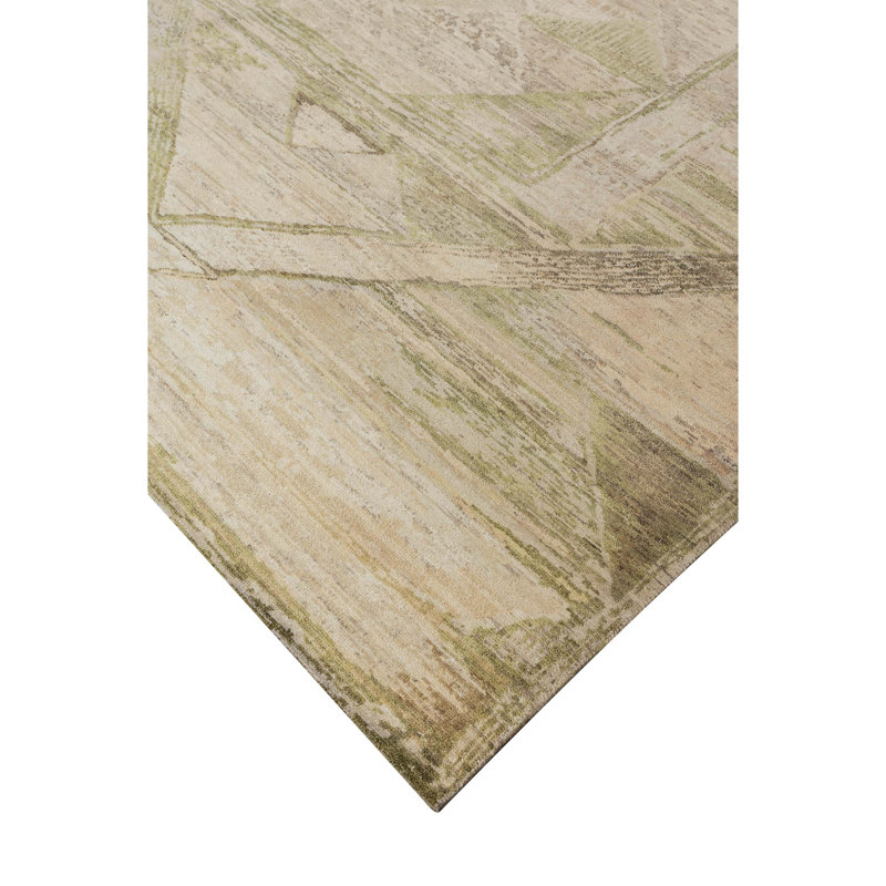 Hand Knotted Wool Abstract Area Rug in Beige/Light Green, Rectangle 12' x 15'
