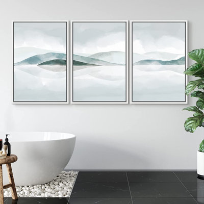 «Abstract Landscape Pastel Abstract Rolling Hills Modern Art Mourtain Landscape», reproduction d'art encadrée sur toile, 3 pièces