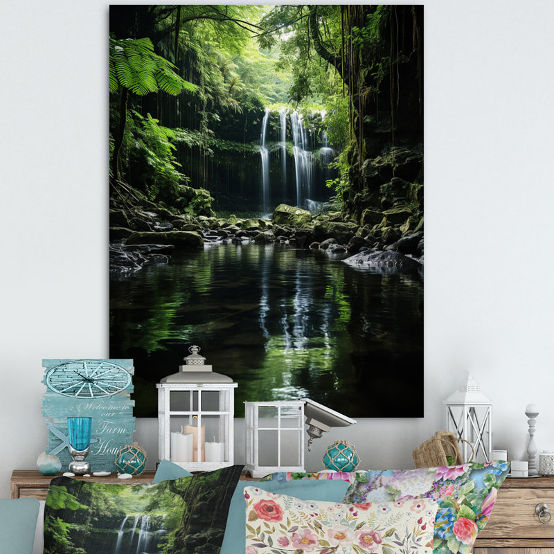 «Waterfall Hidden Oasis Forest I», reproduction sur toile, H 20 po x l 12 po x P 1 po, Toile tendue