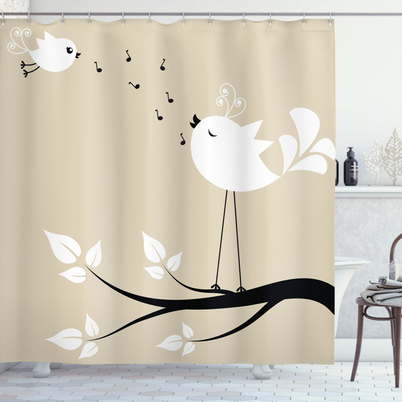 Ensemble de rideau de douche et crochets Birds, H 70 po x l 69 po