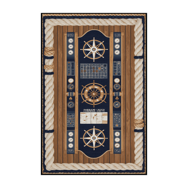 Washable Ships Bridge Coastal Area Rug, Runner 2' x 4'