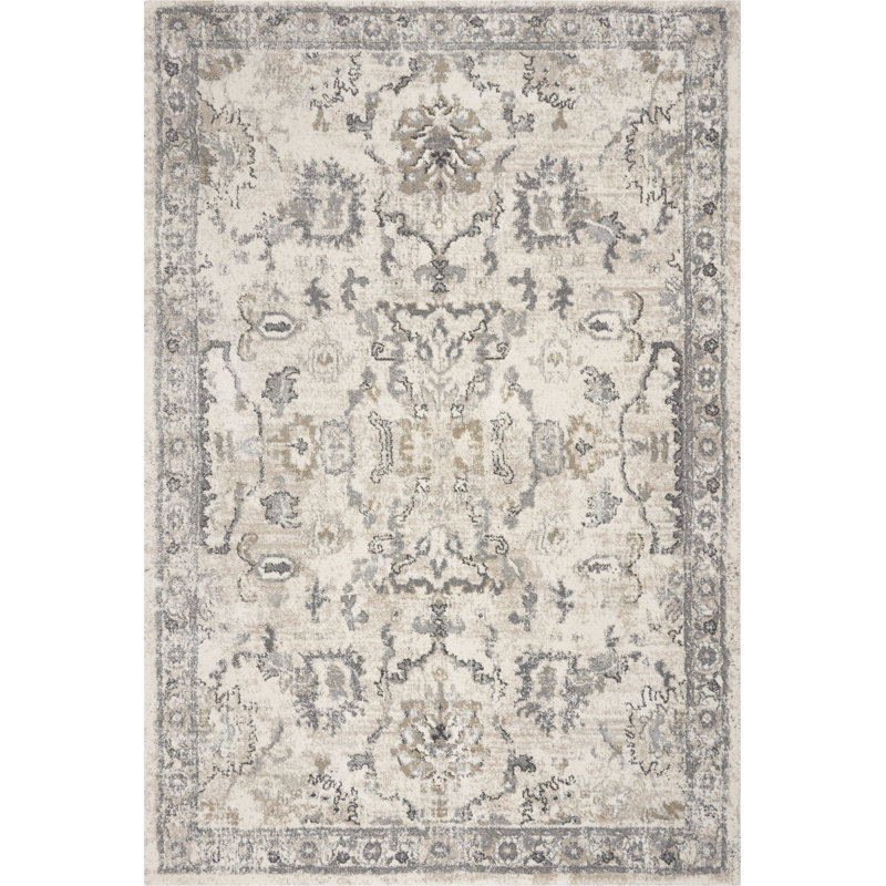 Crumpton Ivory Floral Distressed Area Rug, Rectangle 8'10" x 13'