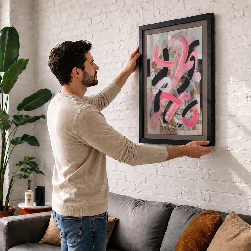 Abstract Pink Gestures Eclectic - Framed Print, Black, A4 - 29.7 x 21.0 cm