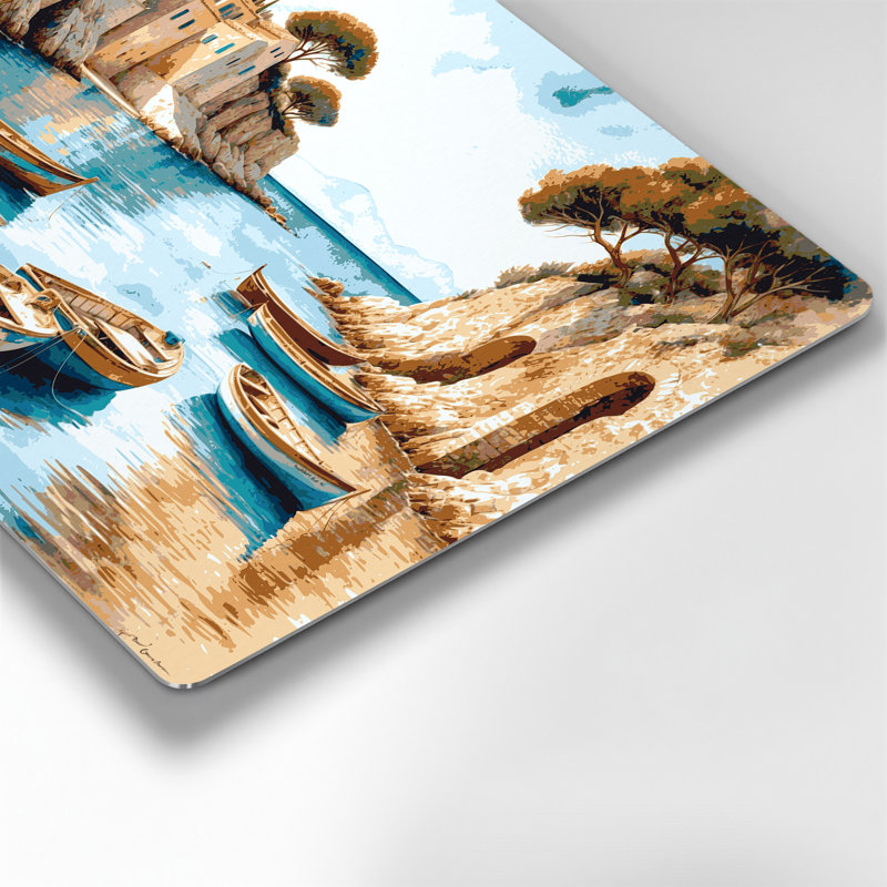 Art mural en métal vert côtier bord de mer méditerranée, H 240 po x l 240 po x P 0,05 po