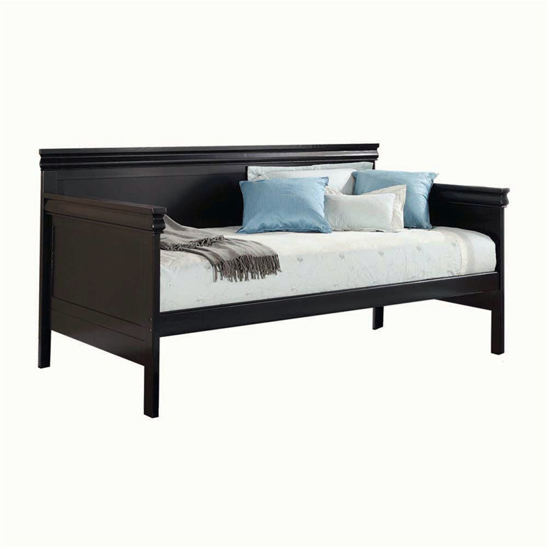 Lit de jour transitionnel à cadre en bois pour votre chambre à coucher ou votre salon, Noir