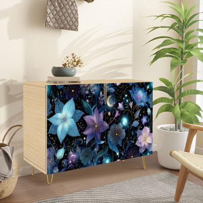 Buffet Buffet avec rangement Celestial Garden Flowers Stars Vintage avec 2 portes pour le salon et la cuisine