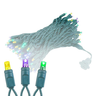  Mini guirlande de 50 pi 100 lumières à DEL jaune / mauve / vert sur fil vert, ampoules à grand angle de 5 mm, connectables, décor intérieur / extérieur, homologué UL