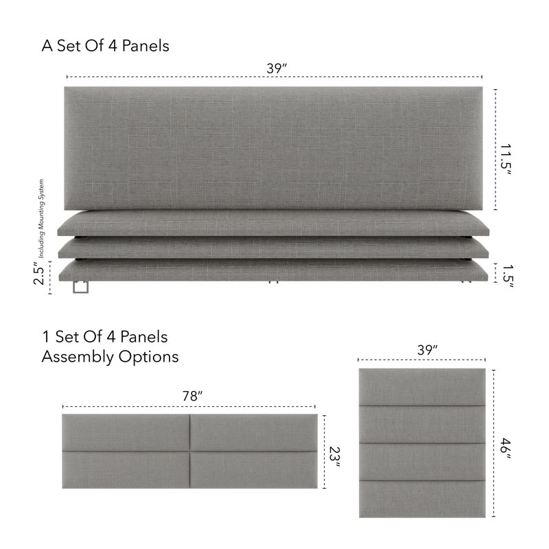 Garen Upholstered Headboard, Cotton Weave Grey Mist, King