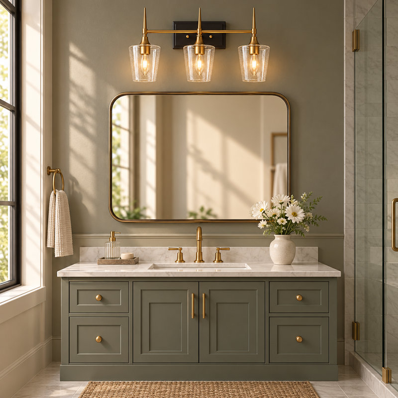 Éclairage pour meuble-lavabo à 3 lumières à intensité variable en laiton / noir Tevye