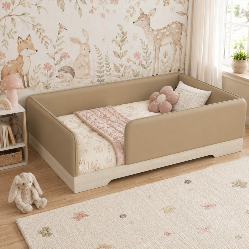 Lit double rembourré Montessori, Full, Brun