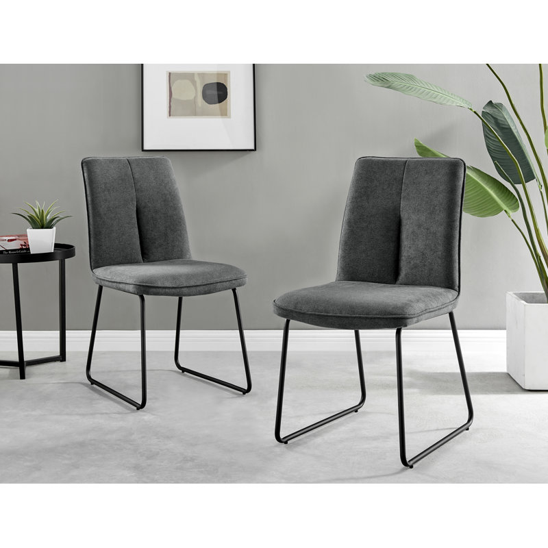 Eubanks Luxury Fabric Upholstered Dining Chair - Minimalist Modern Home, Dark Grey