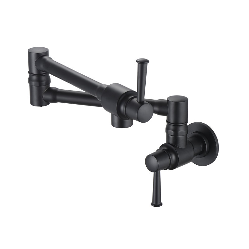 Robinet d'évier de cuisine à fixation murale, pliable, extensible, deux poignées, noir mat | Idée de cadeau