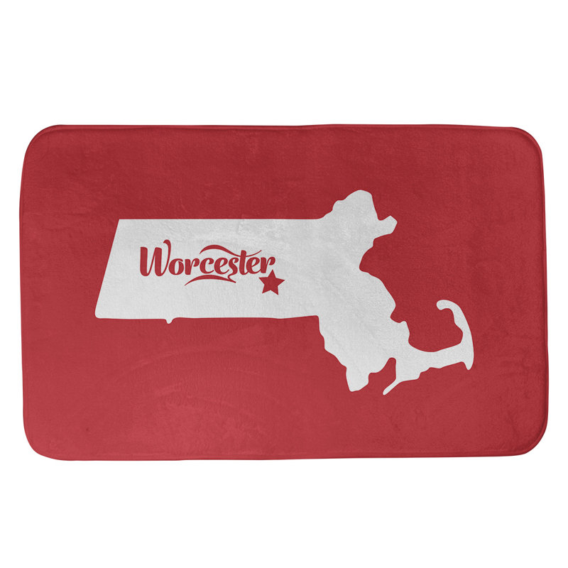Tapis rectangulaire antidérapant pour salle de bain, L 21 po x L 34 po, Rouge, Worcester, Massachusetts