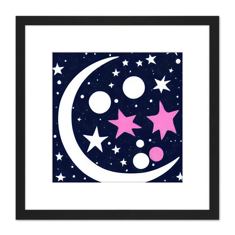 Crescent Moon In Sky Boho Stars Planets - Single Picture Frame Print