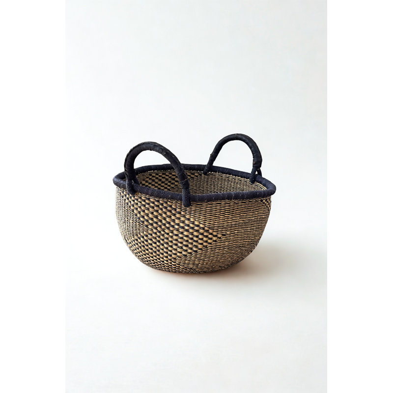 Handwoven & Checkerboard Bolga Basket - Round