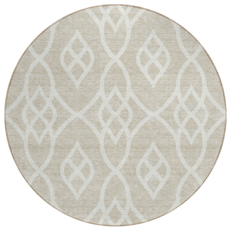 Tapis intérieur lavable rond 8 pi beige et ivoire 8 po