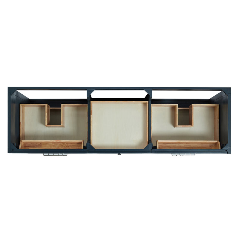 ARIEL Monroe 72 Double Sink Bathroom Vanity with Carrara Quartz Top, Midnight Blue, 72" - 73", Carrara White Quartz