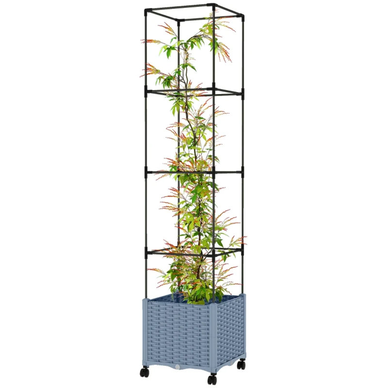 Adjustable Mobile Planters With Trellis, Modern Gray Pp For Garden