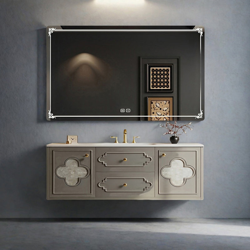 Armoire de salle de bain style français rétro, H 19,68 po x l 62,99 po x P 21,65 po