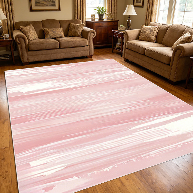 1PC Soft Pink Watercolor Brush Stroke area rugs for Living Room, Soft and Comfortable, Suitable for all seasons, easy-to-maintain, machine washable Indoor floor mat, Under Table Farmhouse suitable for Dining Table, Bedroom, Entryway, Kitchen, Home