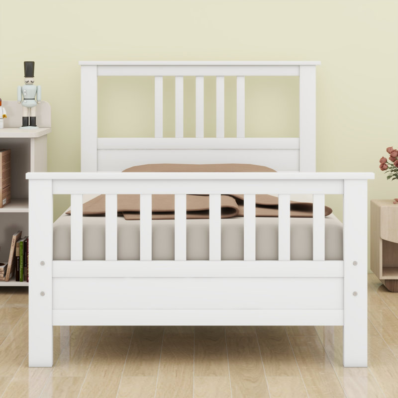 Lit plateforme en bois avec tête et pied de lit, Lit simple