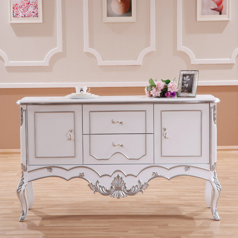 All solid wood neoclassical storage cabinet, White