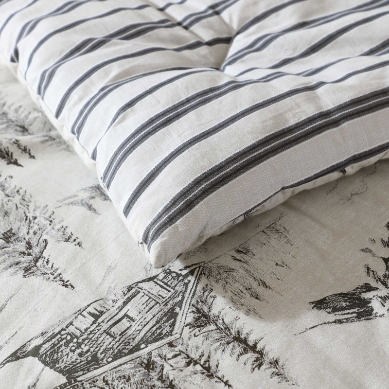 Eddie Bauer Rocky Mountain Cabin Cotton Reversible Grey Duvet Cover Set, Queen Duvet Cover + 2 Standard Pillowcases
