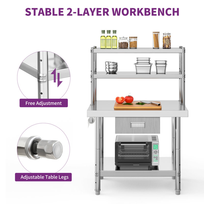Table de travail en acier inoxydable Edrosie Inc L 39,17 po x l 11,81 po x H 26 po