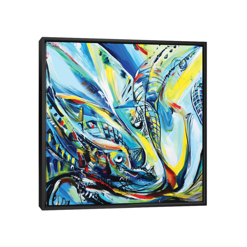 " Flower " by Piero Manrique, 18" H x 18" W x 1.5" D, Black Floater Framed Canvas, No Mat