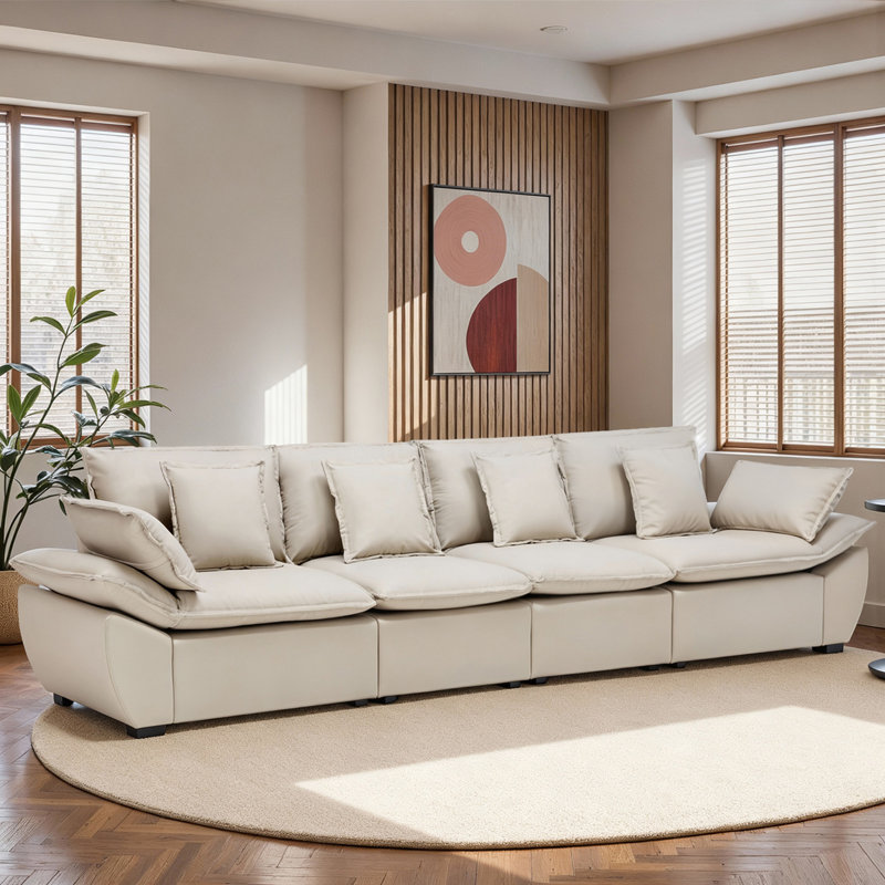 Canapé doux rembourré avec coussins 142,5 po 4 sièges, 4, Gris clair