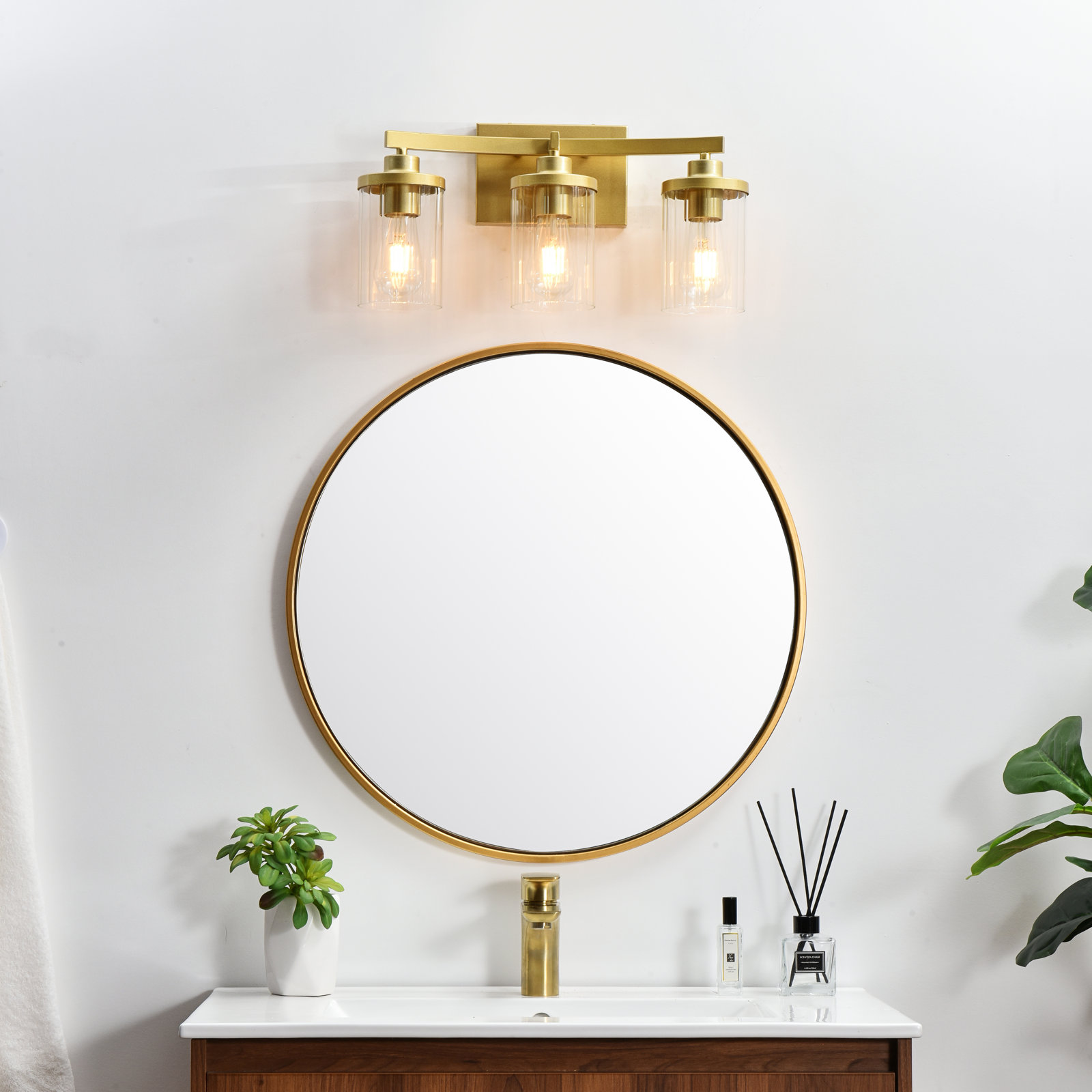 Dariela Dimmable Vanity Light, 10" H x 18" W x 18" D, Gold, 3 Lights